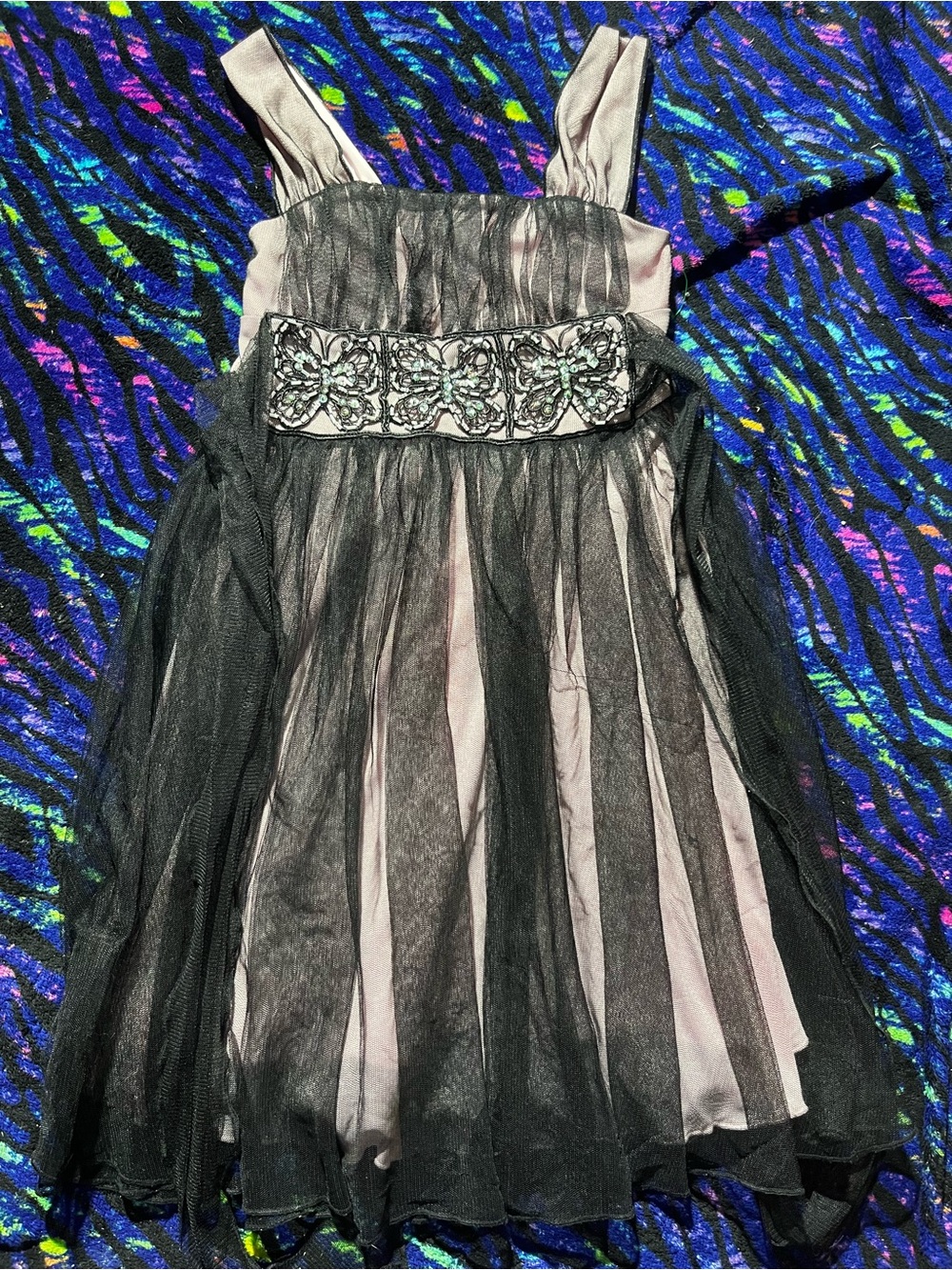 My Michelle Black and Light Pink Tulle Party Dress with Beaded Waistband
